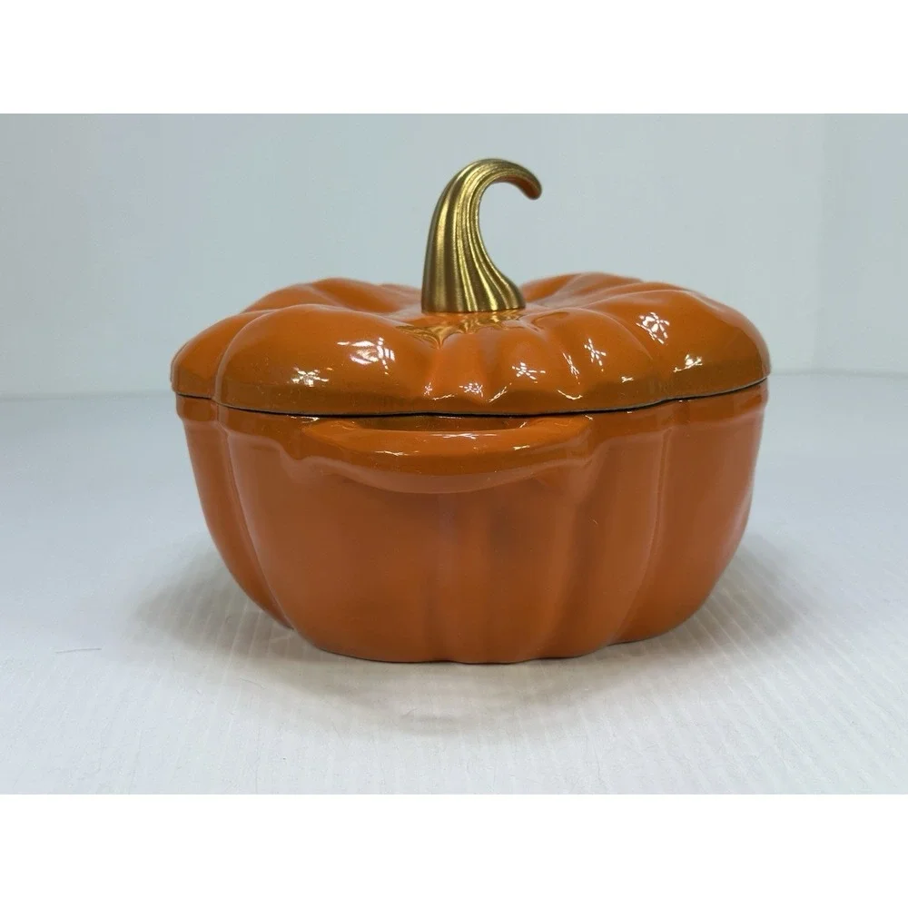 Smith & Clark Ironworks Orange Enameled Fall Pumpkin Cast Iron 2 QT Dutch Oven